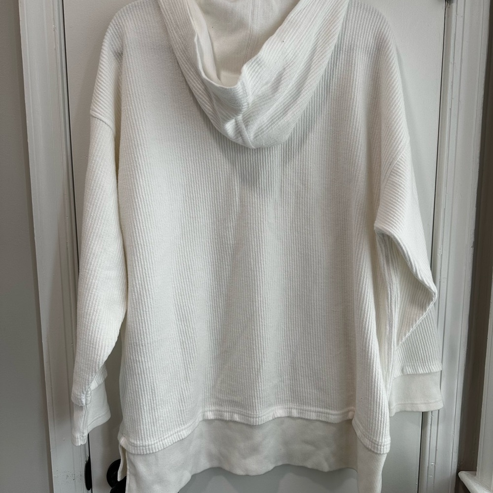 Aerie Women's White Waffle Henley Hoodie - Picture 3 of 8